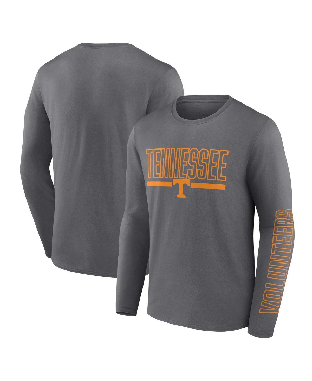 Shop Profile Men's  Heather Charcoal Tennessee Volunteers Big And Tall Two-hit Graphic Long Sleeve T-shirt