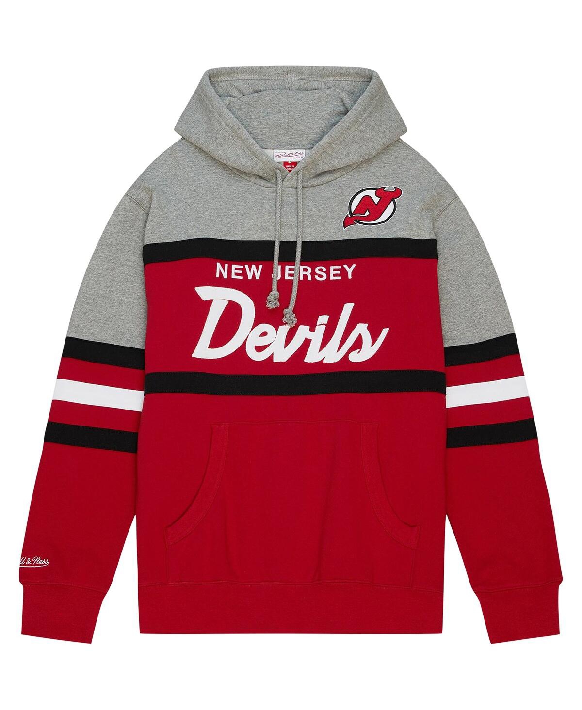 Mitchell & Ness Men's  Red, Gray New Jersey Devils Head Coach Pullover Hoodie In Red,gray