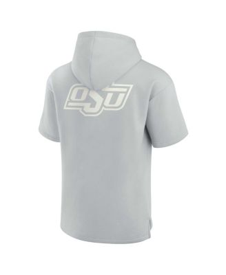 Men's and Women's Gray Oklahoma State Cowboys Super Soft Fleece Short Sleeve Pullover Hoodie