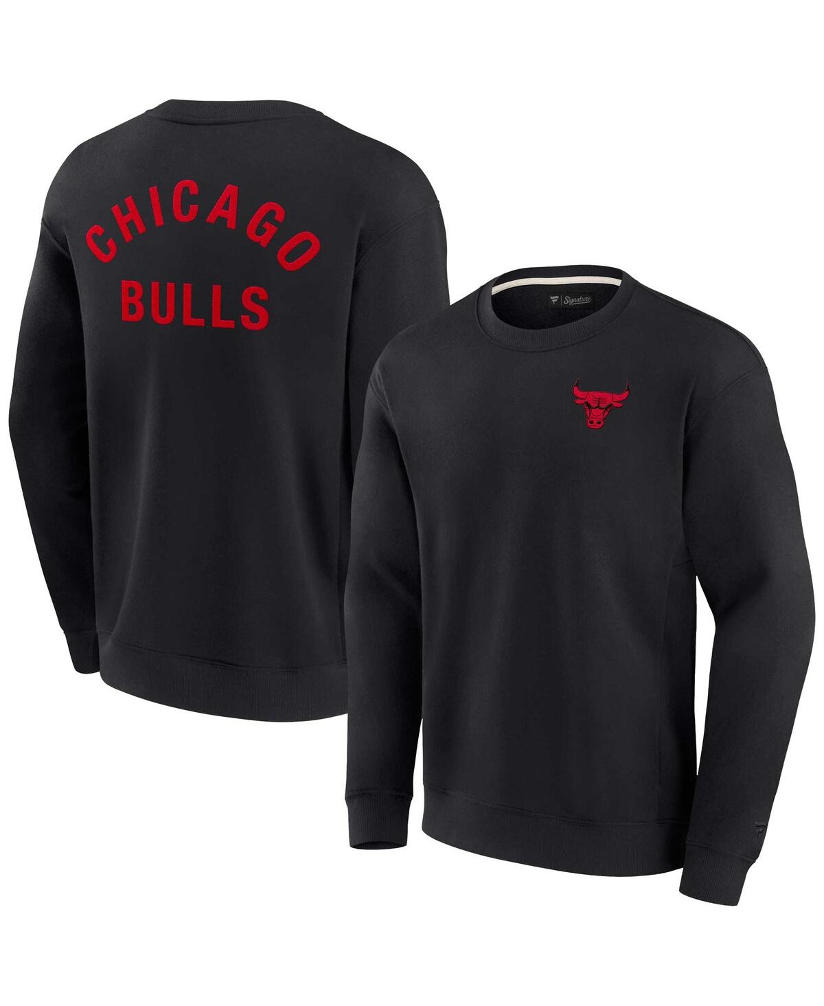 Shop Fanatics Signature Men's And Women's  Black Chicago Bulls Super Soft Fleece Oversize Arch Crew Pullov