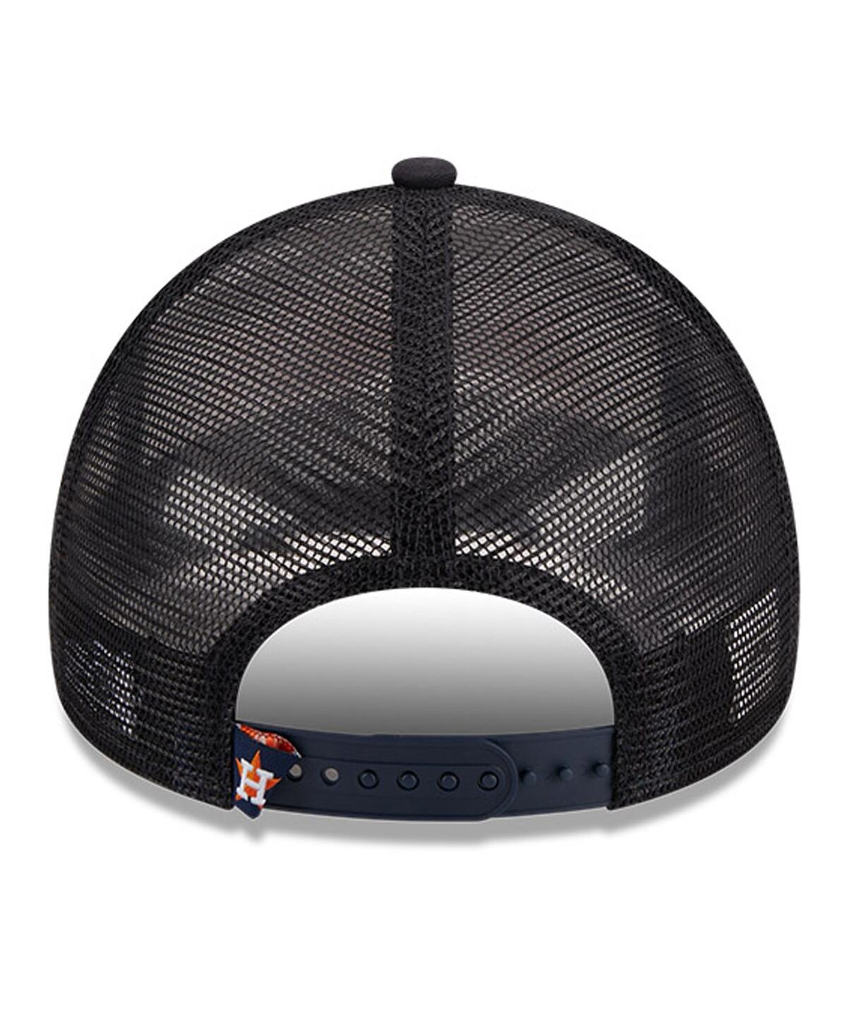 New Era Men's  White, Navy Houston Astros Stacked A-frame Trucker 9forty Adjustable Hat In White,navy