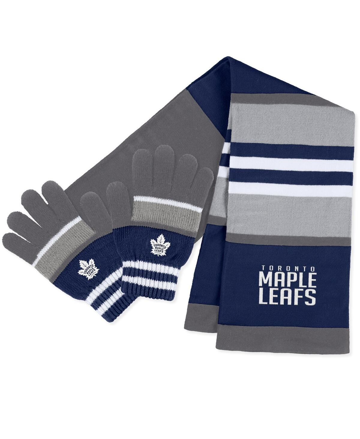 Wear By Erin Andrews Women's  Toronto Maple Leafs Stripe Glove And Scarf Set In Gray,navy