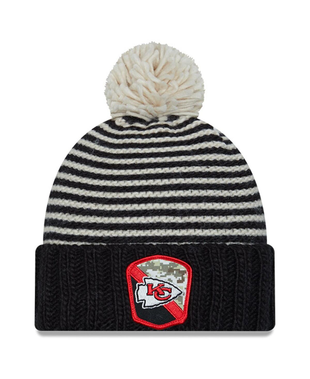 New Era Women's  Black New England Patriots 2023 Salute To Service Cuffed Pom Knit Hat In Black