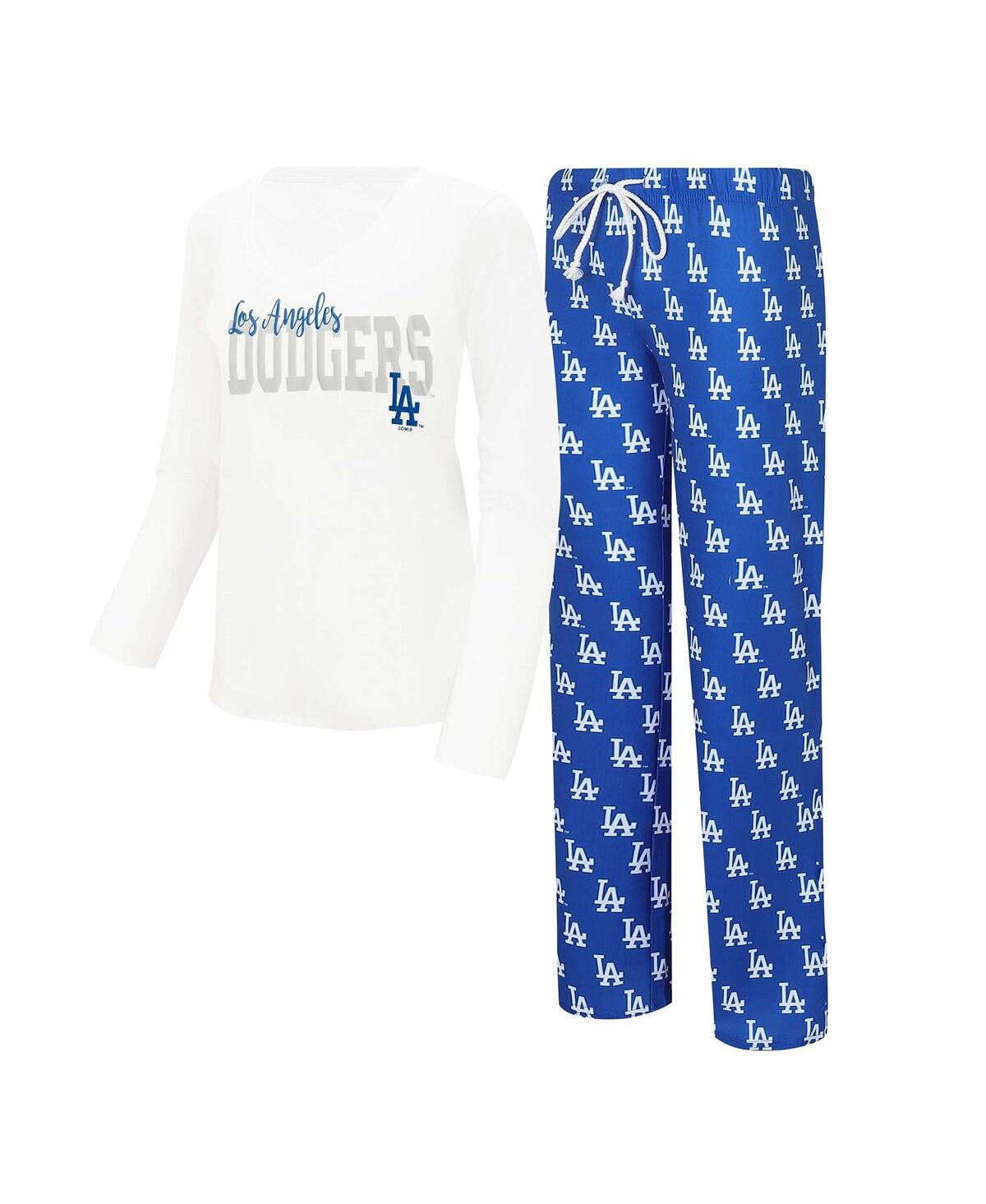 Women's Concepts Sport White, Royal Los Angeles Dodgers Long Sleeve V-Neck T-shirt and Gauge Pants Sleep Set - White, Royal