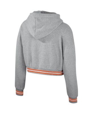 Women's Heather Gray Distressed Miami Hurricanes Cropped Shimmer Pullover Hoodie