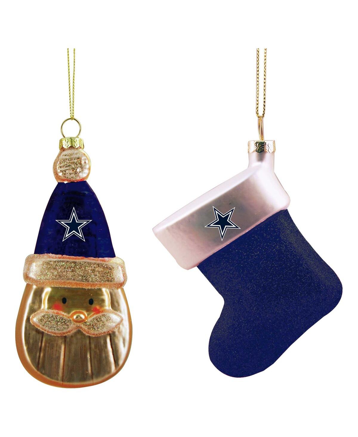 Memory Company Dallas Cowboys Two-pack Snowman And Stocking Blown Glass Ornament Set In Multi