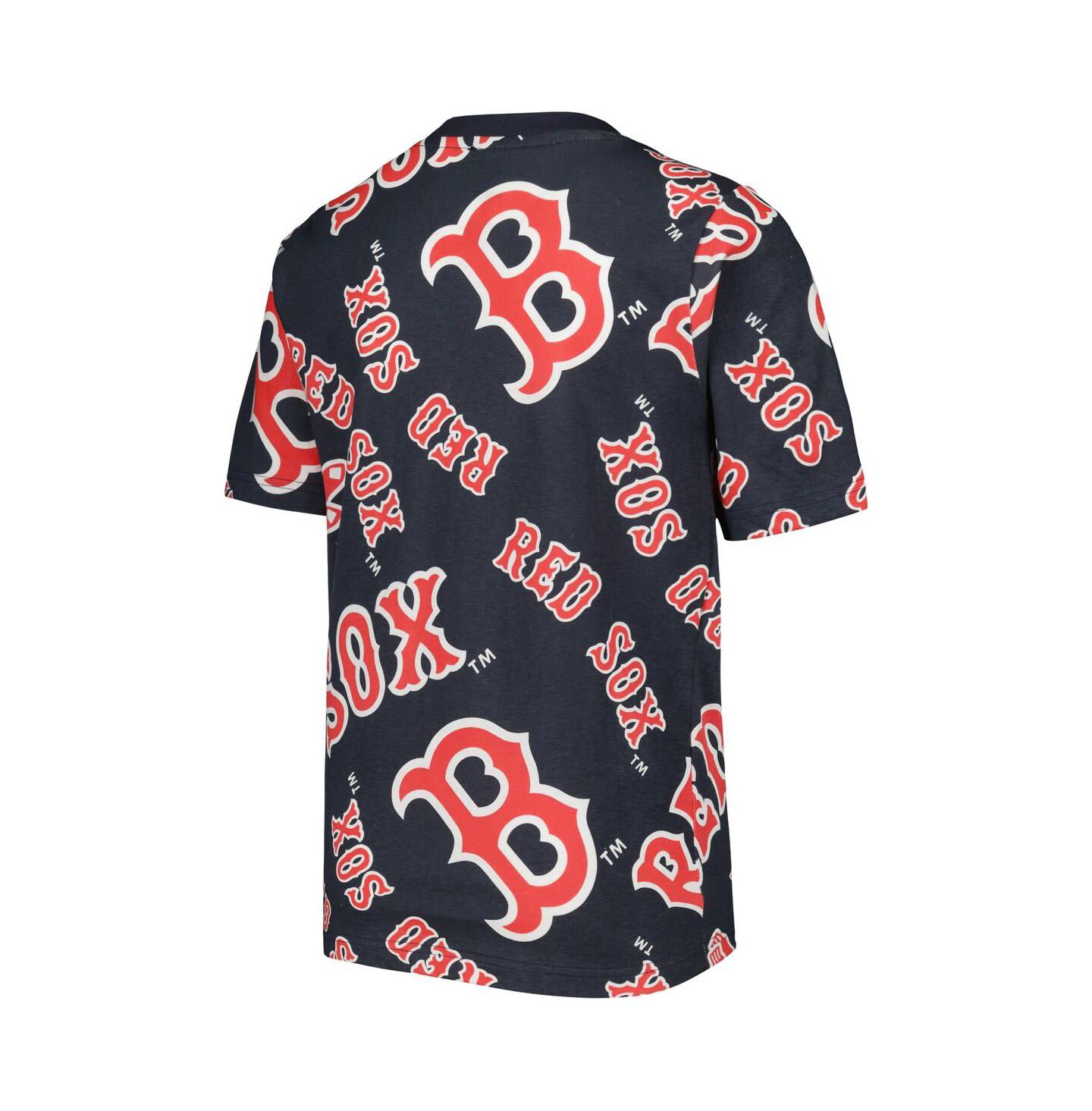 Футболка Stitches Navy Boston Red Sox Allover Team для мальчиков — фото 3
