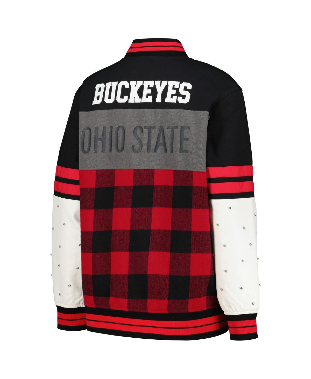 Shop The Wild Collective Women's  Black Distressed Ohio State Buckeyes Multi Vintage-like Button-up Bomber