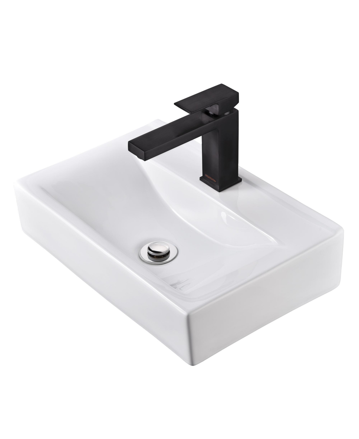 Wall Mount Ceramic Vessel Sink 1 Hole Square Faucet Drain Bathroom - Natural