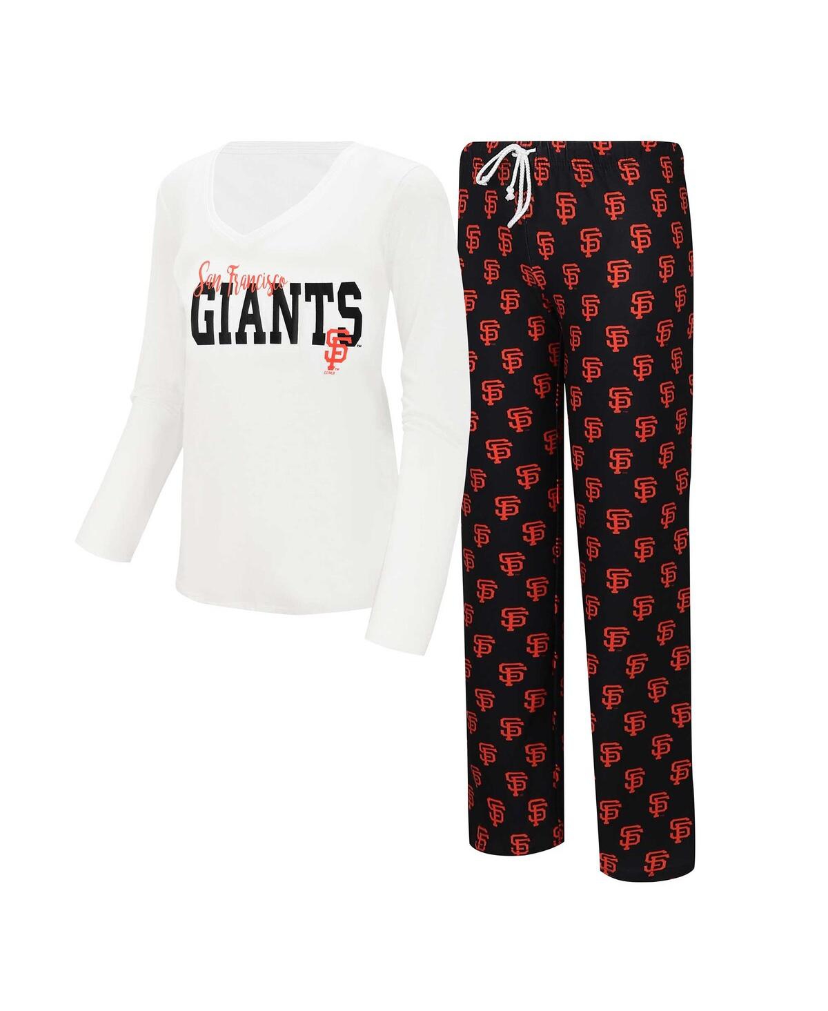 Shop Concepts Sport Women's  White, Black San Francisco Giants Long Sleeve V-neck T-shirt And Gauge Pants  In White,black