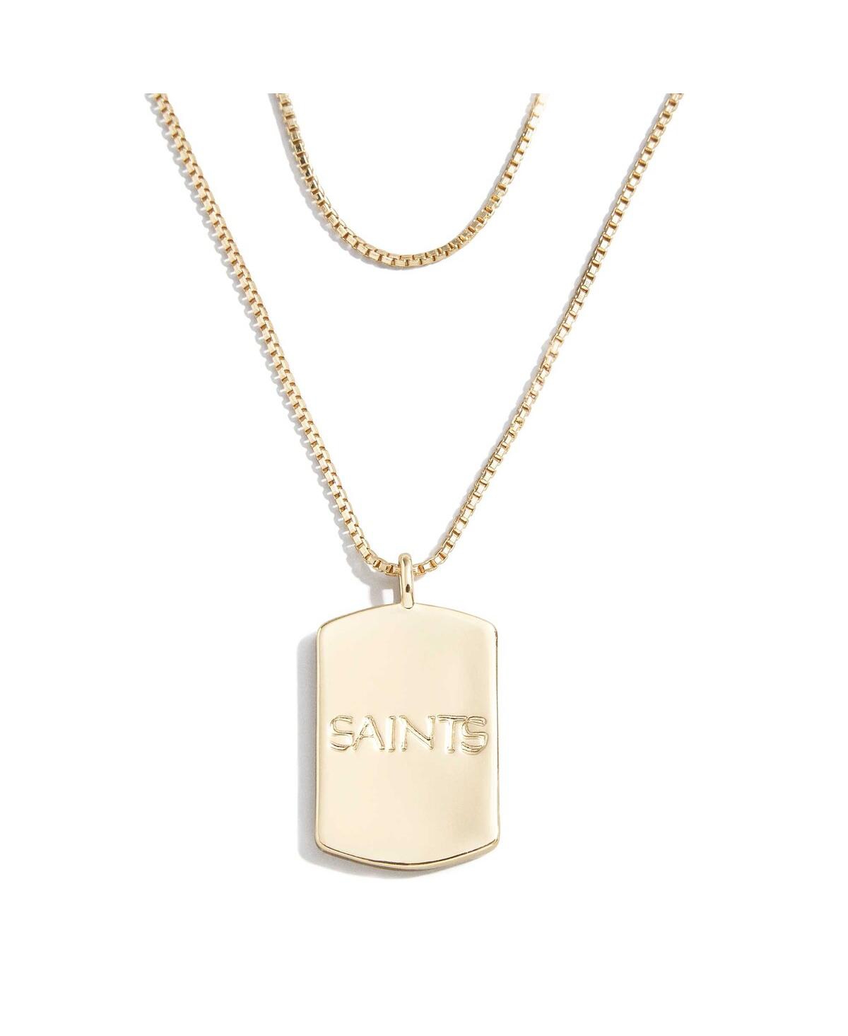 Shop Wear By Erin Andrews Women's  X Baublebar New Orleans Saints Gold Dog Tag Necklace