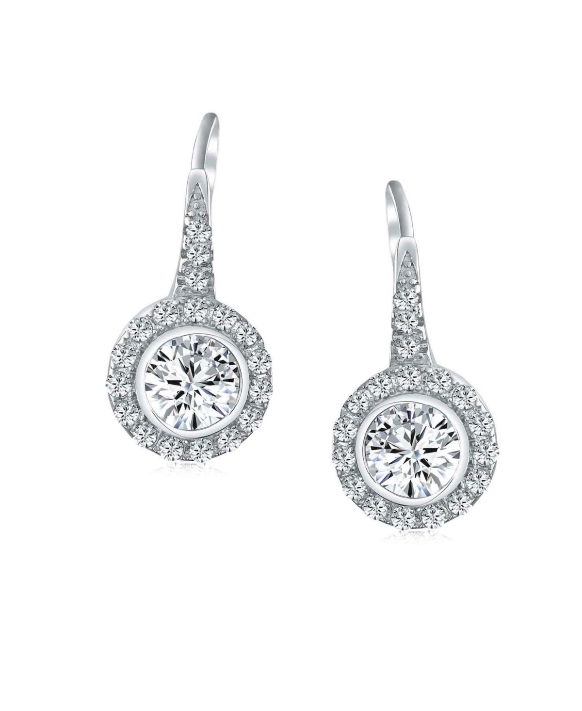 Bling Jewelry Classic Art Deco Style Cz Halo Circle Circlet Rosette Solitaire Drop Earrings Cubic Zirconia Sterling Silver