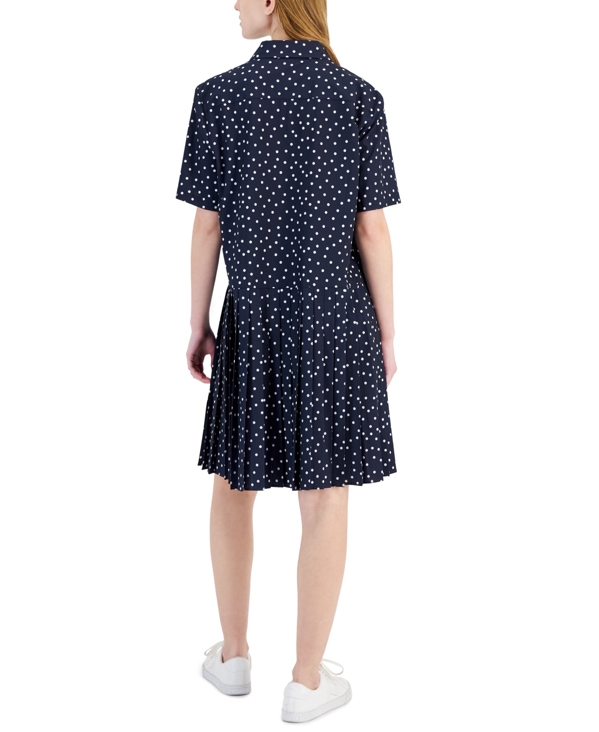 Shop Tommy Hilfiger Women's Polka-dot Pleated Shirtdress In Blue