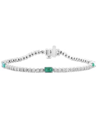 EFFY&reg; Emerald (3/4 ct. t.w.) & Diamond (1/2 ct. t.w.) Tennis Bracelet in Sterling Silver