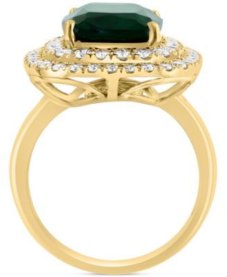 EFFY&reg; Lab Grown Emerald (4-7/8 ct. t.w.) & Lab Grown Diamond (1-1/10 ct. t.w.) Double Halo Ring in 14k Gold