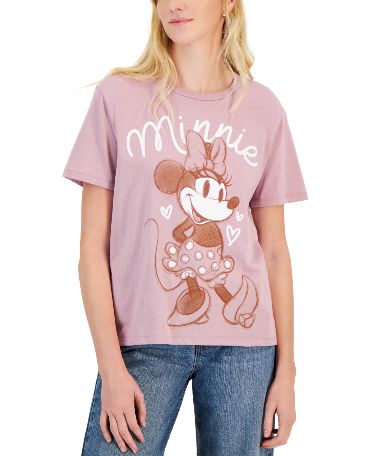 Disney Juniors' Minnie Crewneck Graphic Tee In Mauve Shadows
