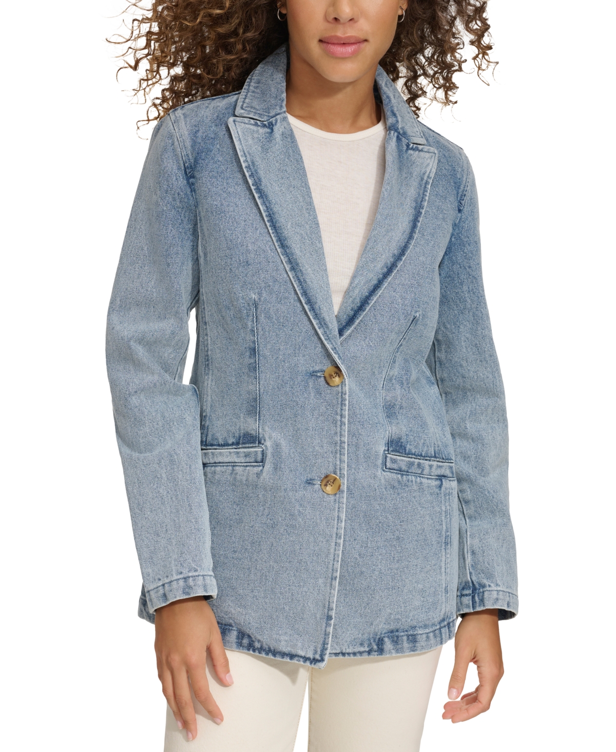 Shop Levi's Plus Size Denim Long-sleeve Blazer Jacket In Light Wash Denim
