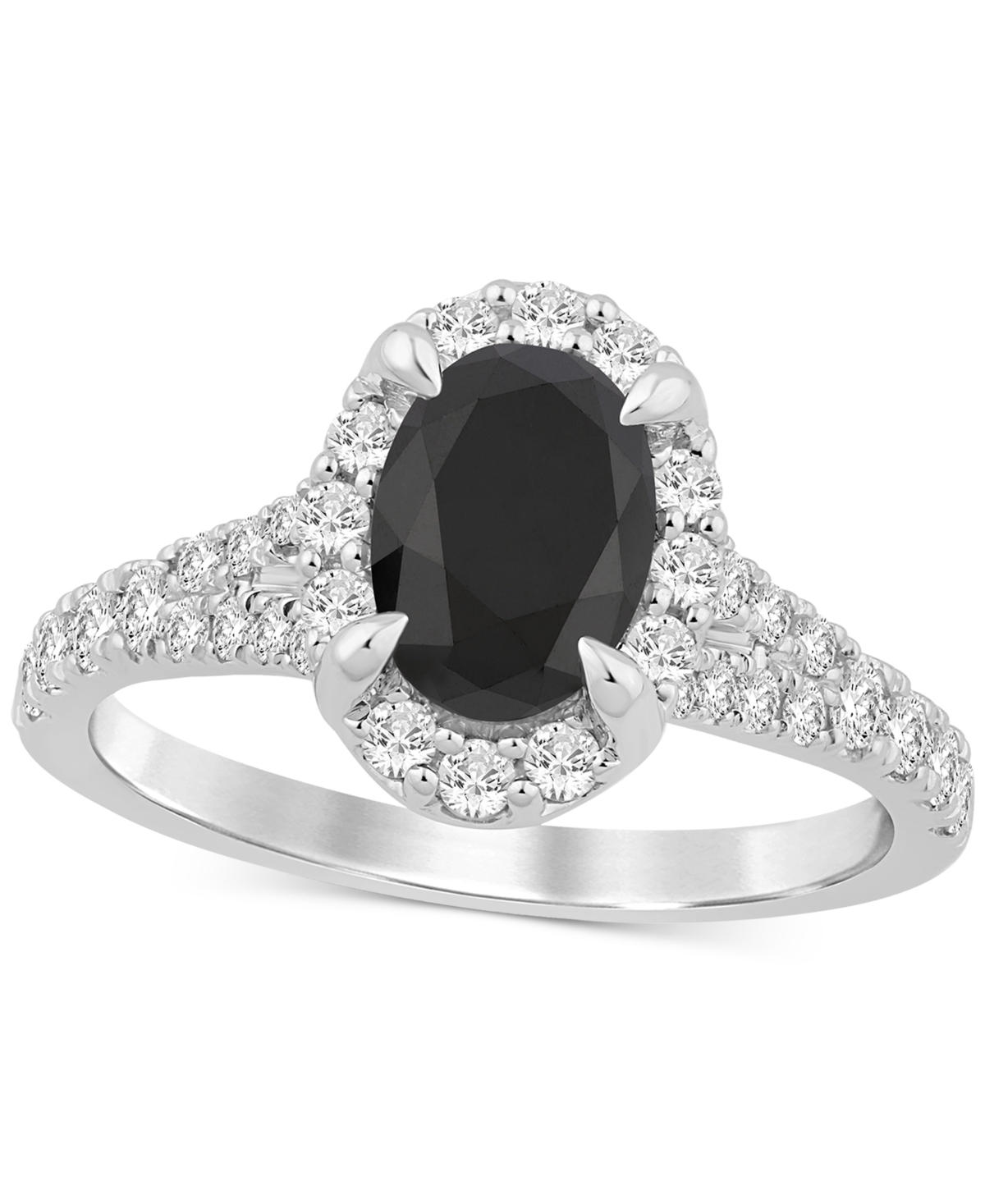 Macy's Black & White Diamond Oval Halo Engagement Ring (2 Ct. T.w.) In 14k White Gold