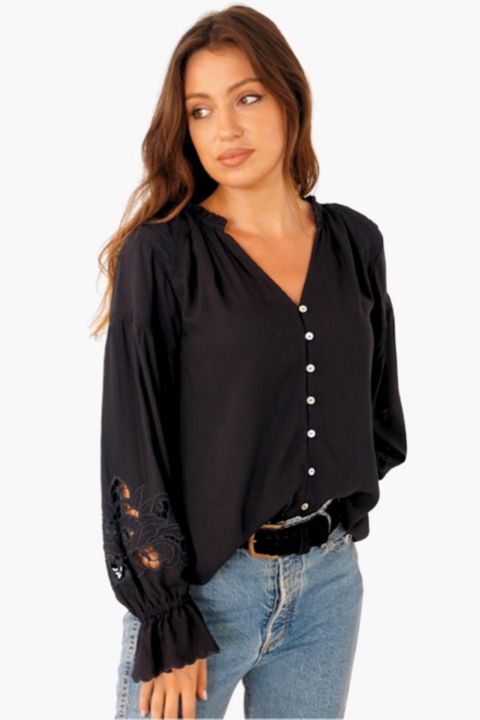 Женская блузка Paneros Clothing Long Sleeve Embroidered Stevie, цвет: Чёрный