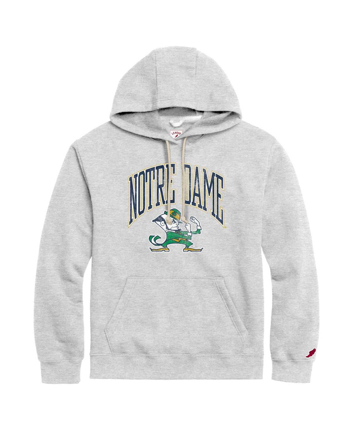 Men's League Collegiate Wear Heather Gray Distressed Notre Dame Fighting Irish Tall Arch Essential Pullover Hoodie - Heather Gray