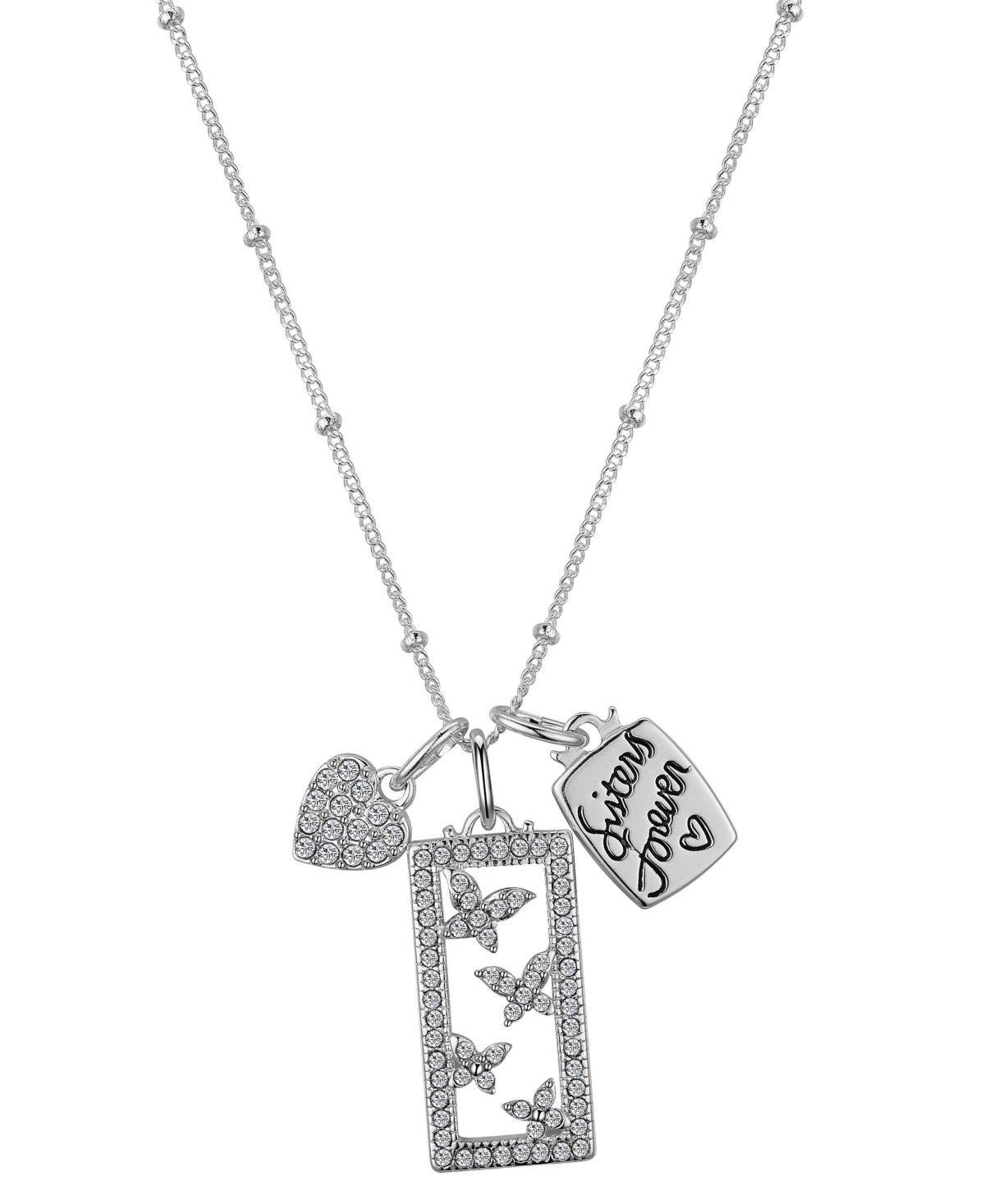 Unwritten Silver-plated "sisters Forever" And Crystal Butterfly, Heart Necklace