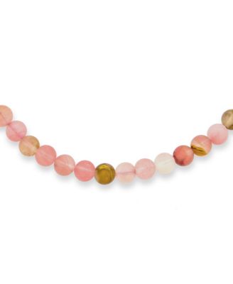 Multi Color Simple Mixed Taupe Jasper and Pink Natural Rose Quartz Matte Round 10MM Bead Strand Necklace Silver Plated Clasp 17 Inch
