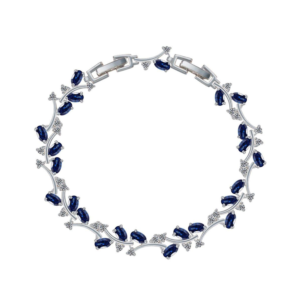 Cubic Zirconia Tennis Bracelet with Sapphire, Cubic Zirconia Stones - Silver