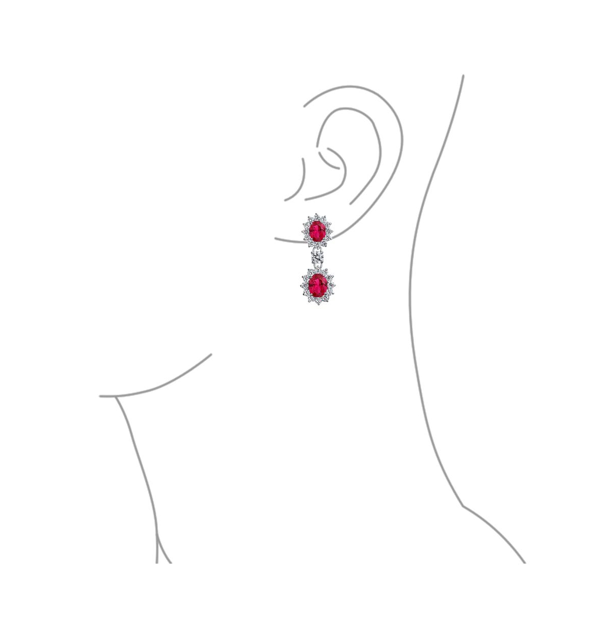 Bling Jewelry Art Deco Style Crown Halo Oval Cubic ZirconiaCz Fashion Formal Dangle Drop Earrings For smaid Rhodium Plated - Red