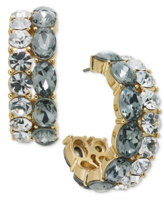 On 34th - Gold-Tone Small Crystal Double-Row C-Hoop Earrings, 0.9"