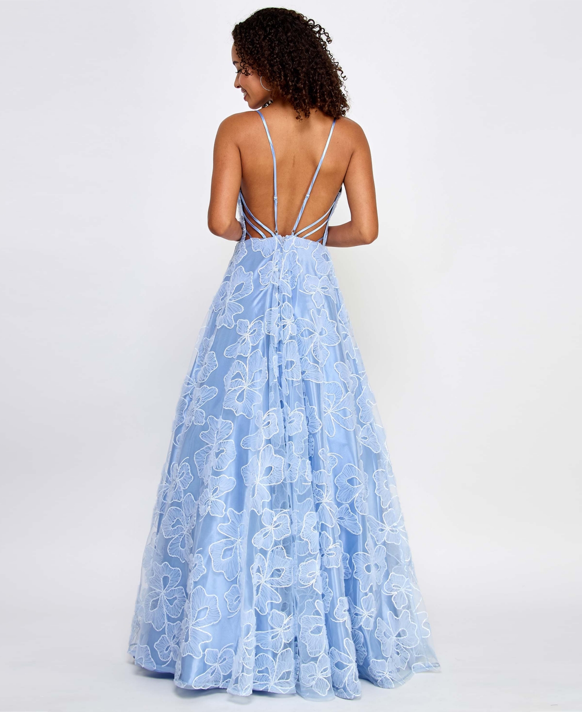 Shop Say Yes Juniors' Sequin-and-lace Strappy Ball Gown, Created For Macy's In Sky Blue
