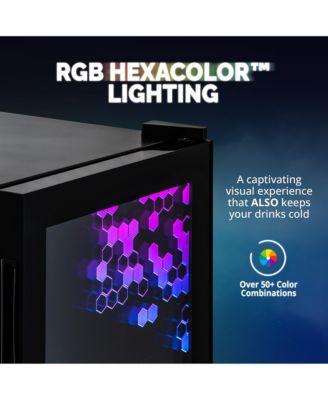 Prismatic Series 126 Can Beverage Refrigerator with RGB HexaColor LED Lights, Gaming Fridge, Mini Fridge for Game Room, Party Festive Holiday Fridge with Remote Control and Adjustable Shelves for Beer, Soda or Other Beverages / Drinks