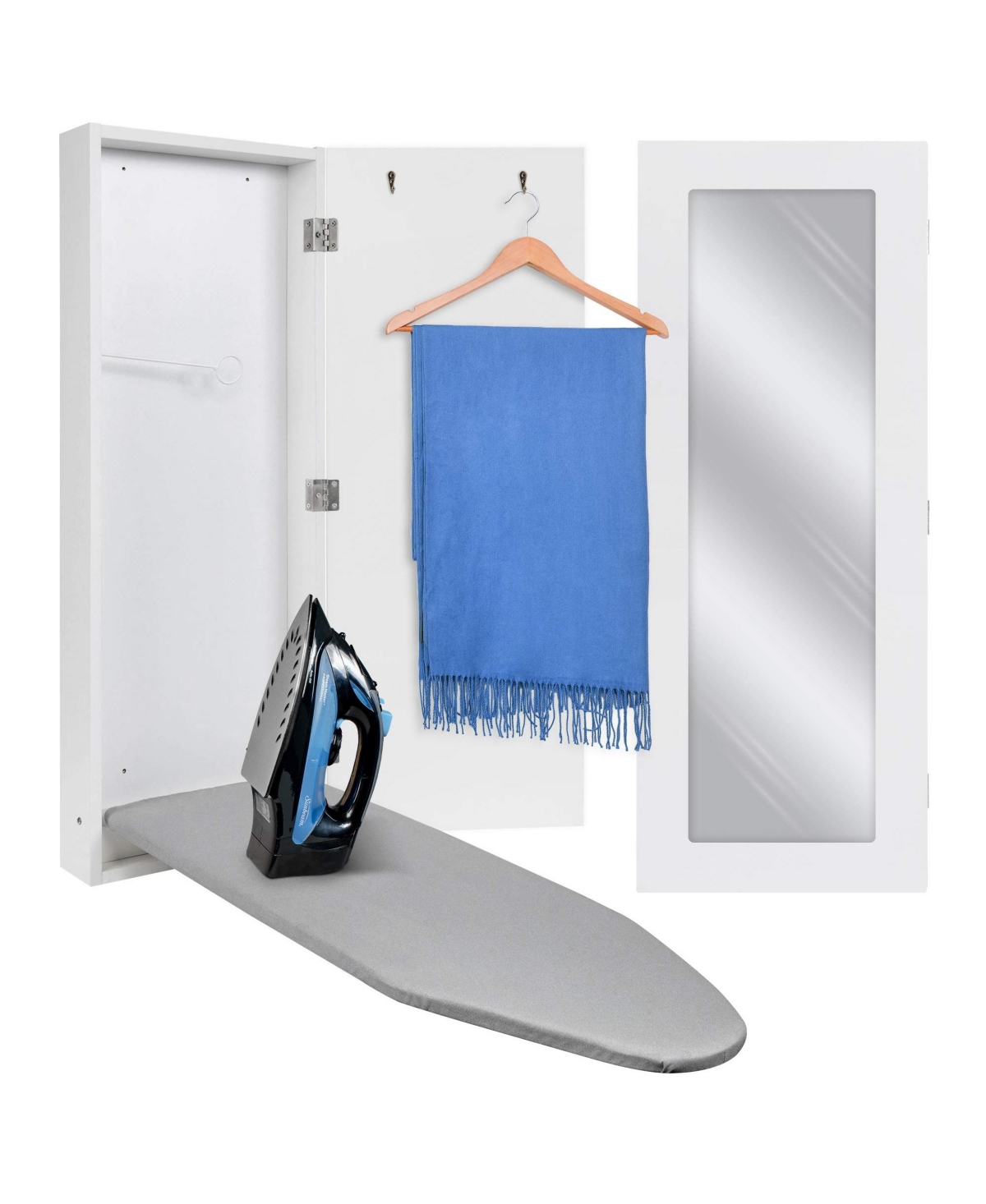 Ironing Board with Mirror, Wall Mounted Ironing Board Holder - Walnut