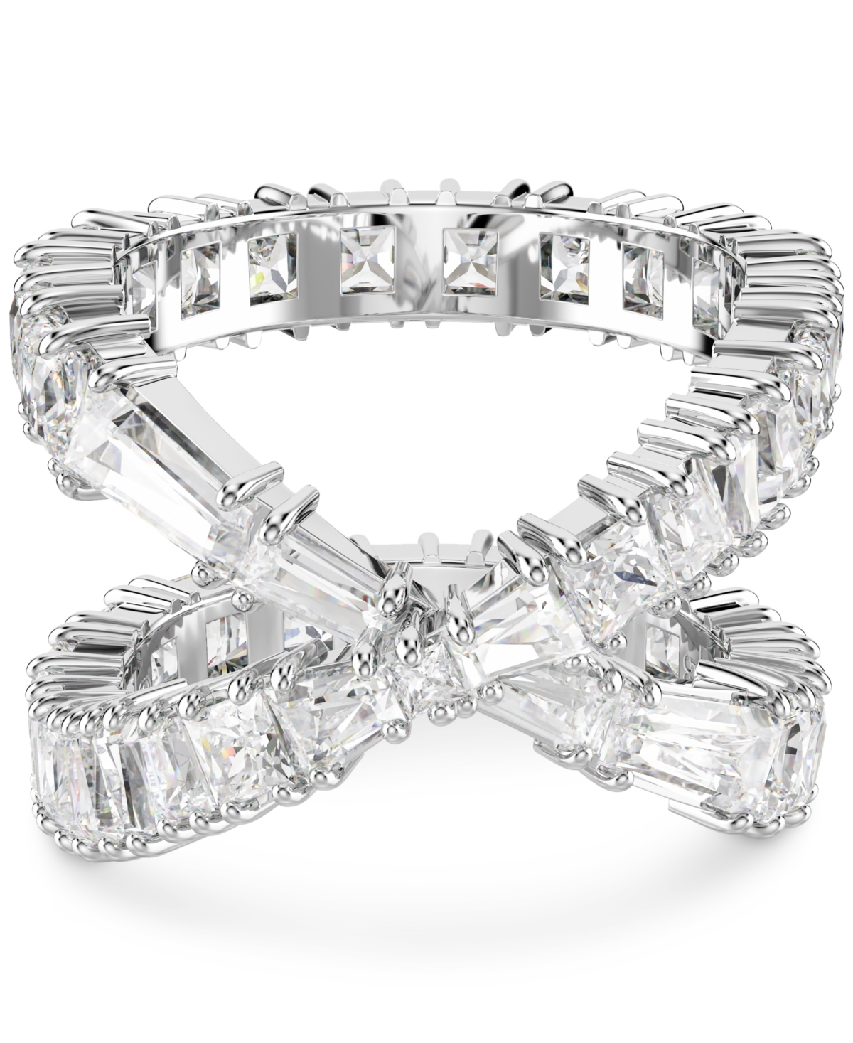 Swarovski Rhodium-plated Square Crystal Infinity Ring In Silver