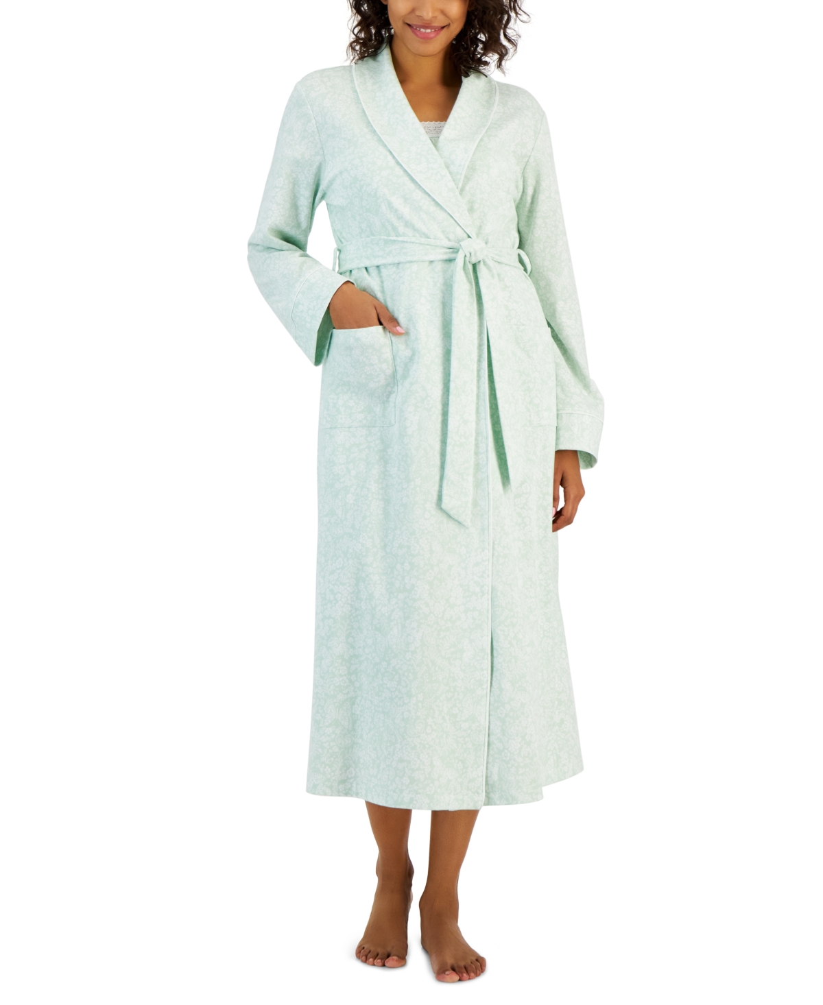 Charter Club Women's Cotton Floral Belted Robe, Created For Macy's In Butterfly Paisley Green