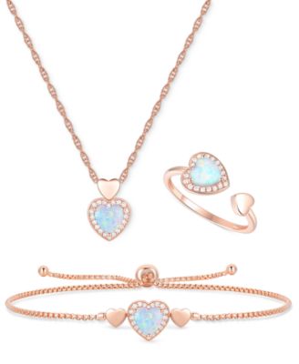 3-Pc. Set Amethyst (2-1/8 ct. t.w.) & Lab-Grown White Sapphire (1/3 ct. t.w.) Heart Ring, Pendant & Bracelet in 14k Gold-Plated Sterling Silver (Also in Lab-Grown Ruby & Lab-Grown Opal)