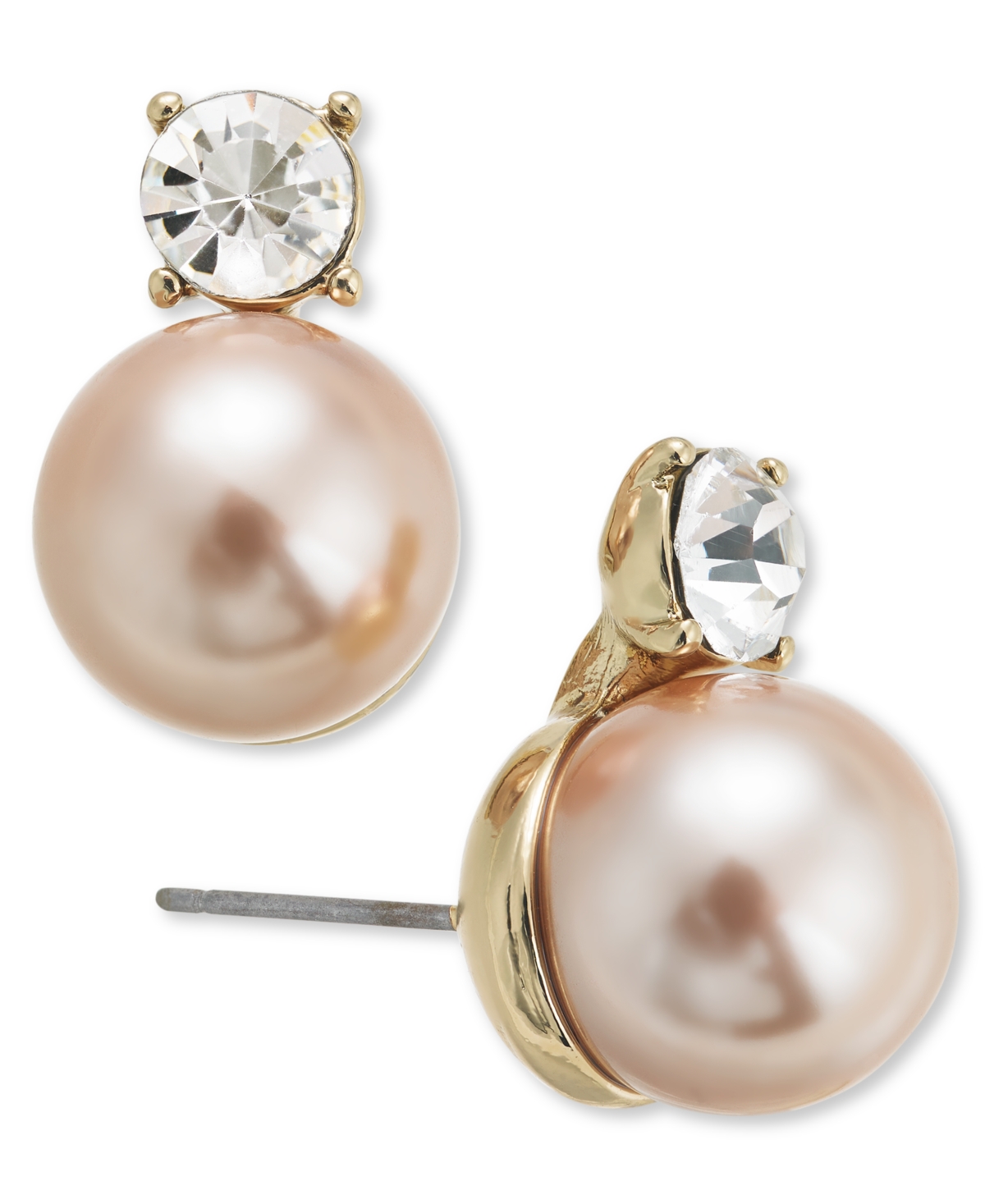 Gold-Tone Imitation Pearl & Crystal Stud Earrings, Created for Macy's - Pink