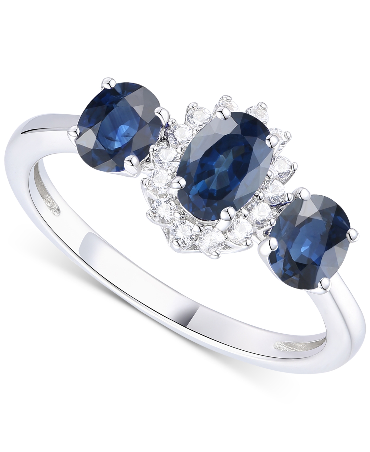 Macy's Emerald (1-1/8 Ct. T.w.) & Diamond (1/8 Ct. T.w.) Triple Oval Halo Ring In 14k Gold (also In Ruby & In Sapphire