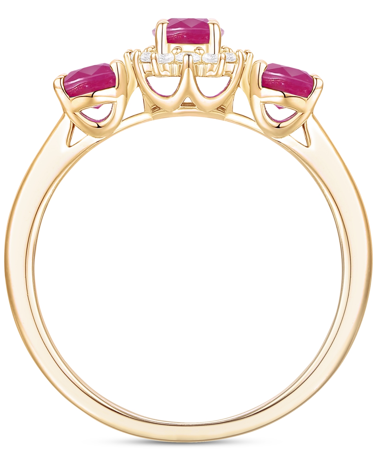 Emerald (1-1/8 ct. t.w.) & Diamond (1/8 ct. t.w.) Triple Oval Halo Ring in 14k Gold (Also & Sapphire) - Ruby