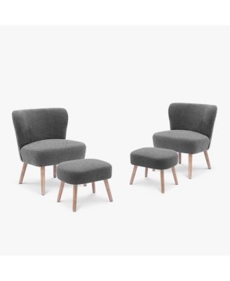 4 Piece  Upholstered Boucle Accent Chair and Ottoman Sets