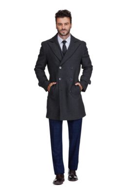 Men's Double Breasted Pea Coat Wool Blend Dress Peacoat