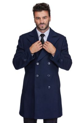 Men's Double Breasted Pea Coat Wool Blend Dress Peacoat