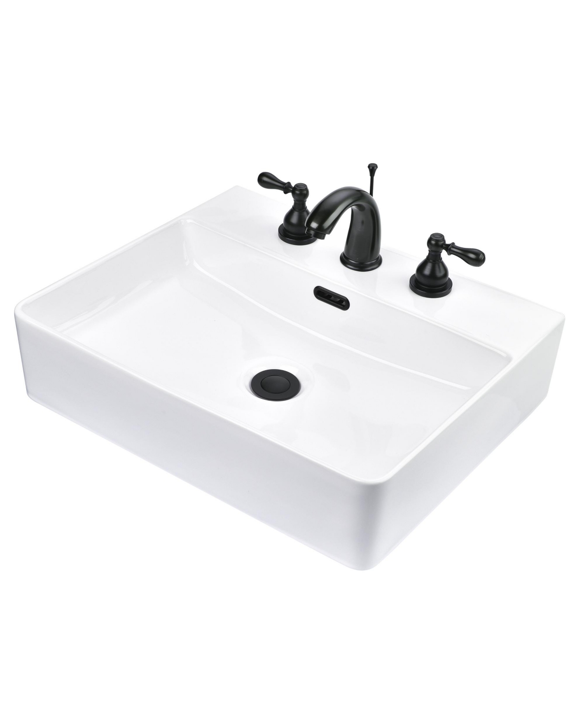 Rectangle Bathroom Basin Ceramic Countertop Sink with Faucet Drain - Natural