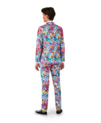 Big Boys SpongeBob Frenzy Slim Fit Suit Set Including Blazer, Pants and Clip-On-Tie