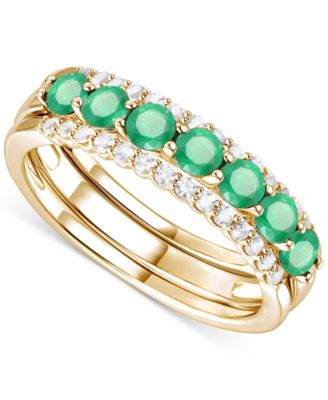 Macy's - 2-Pc. Set Emerald (7/8 ct. t.w.) Ring & Diamond Enhancer (1/4 ct. t.w.) in 14k Gold (Also in Ruby and Sapphire)
