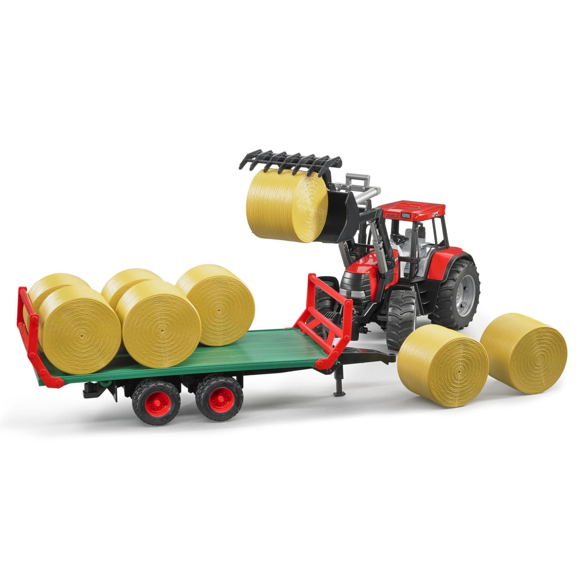Bruder 1/16 Flat Wagon Bale Carrier w/Tandem Axle & 8 round bales