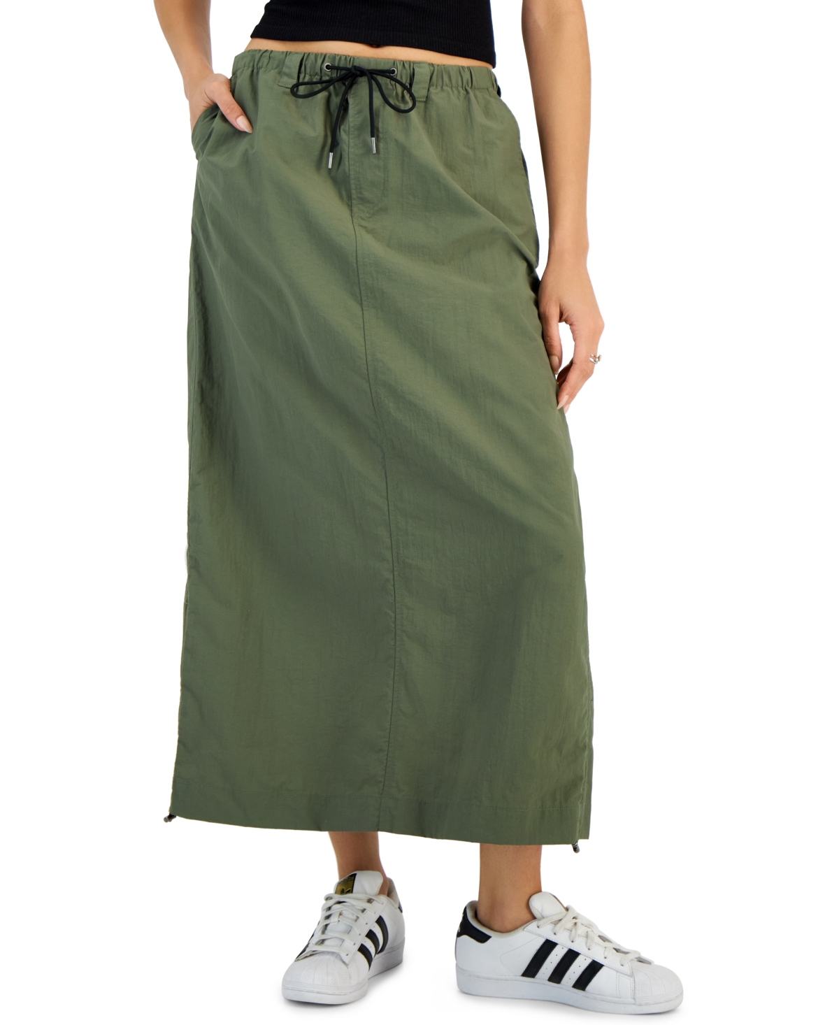 Juniors' Parachute Maxi Skirt - Olive