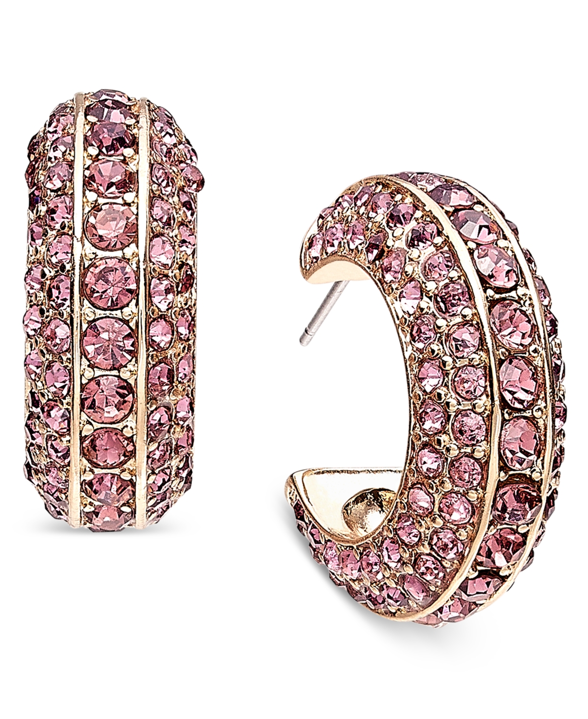Shop Inc International Concepts Gold-tone Crystal Hoop Earrings, 1", Created For Macy's In Purple