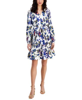 Taylor - Women's Printed Madeline Crepe Tie-Waist Pleated Dress
