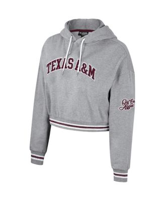 Women's Heather Gray Distressed Texas A&M Aggies Cropped Shimmer Pullover Hoodie