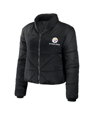 Women's Black Pittsburgh Steelers Cropped Puffer Full-Zip Jacket